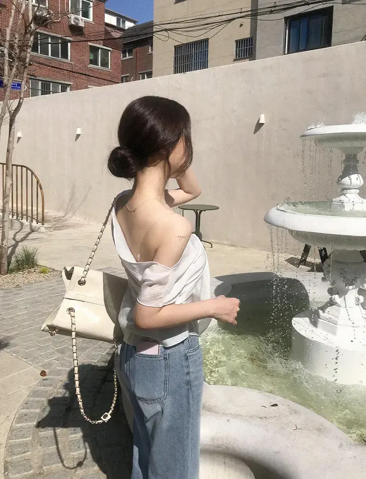 한국인기 원숄더 시스루 셔츠 2피스 세트 상세 이미지 10
