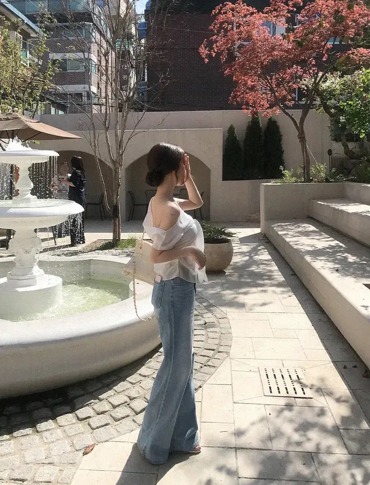 한국인기 원숄더 시스루 셔츠 2피스 세트 상세 이미지 12