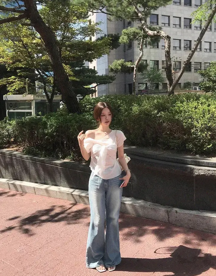 한국인기 원숄더 시스루 셔츠 2피스 세트 상세 이미지 14