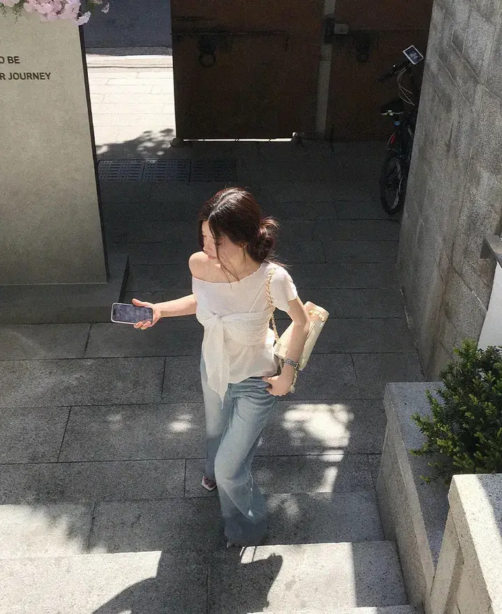 한국인기 원숄더 시스루 셔츠 2피스 세트 상세 이미지 15