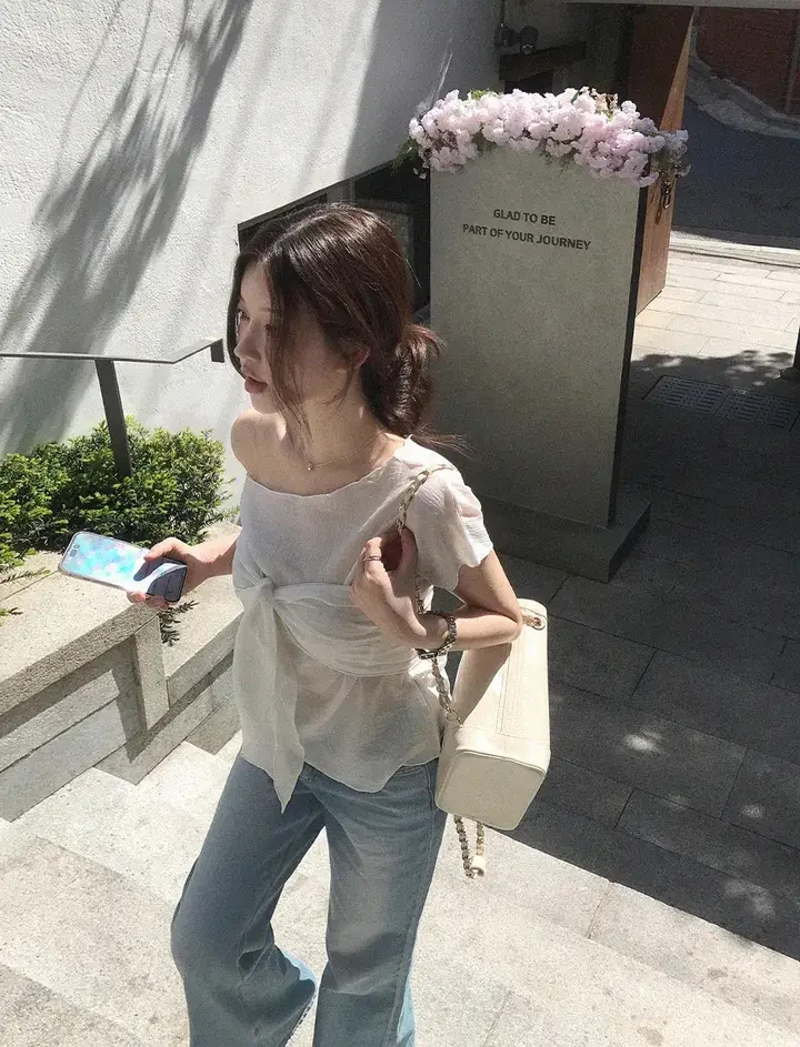 한국인기 원숄더 시스루 셔츠 2피스 세트 상세 이미지 17