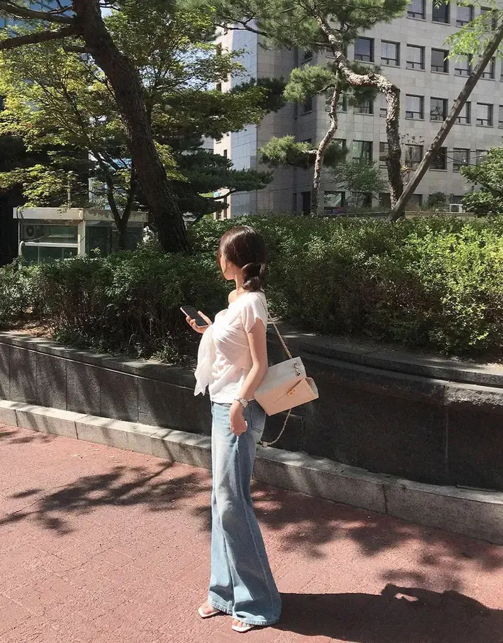 한국인기 원숄더 시스루 셔츠 2피스 세트 상세 이미지 18