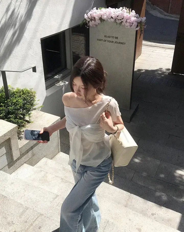 한국인기 원숄더 시스루 셔츠 2피스 세트 상세 이미지 21