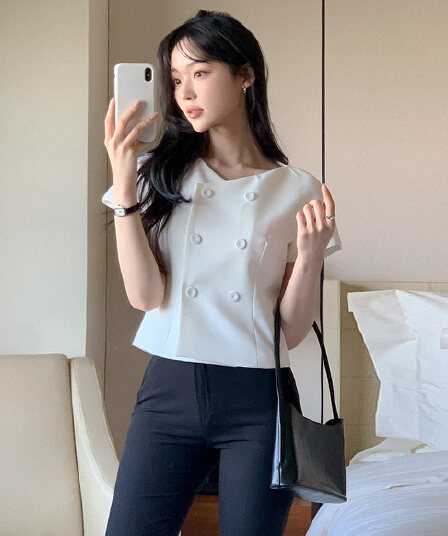 크기 있음 업데이트 한 부서 레트로 품격 작은 샤넬 스타일 허리 수축 슬림해 보이는 반팔 우아함 다용도 출퇴근 짧은 외투