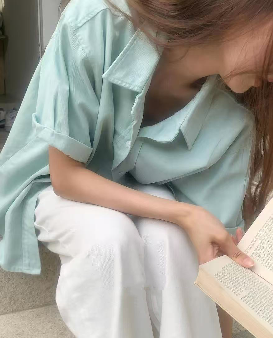 한 부서 작은 청신 박하 녹색 일상 다용도 폴로 칼라 싱글 줄 버튼 셔츠 루즈핏 반팔 맨위
