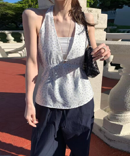한 부서 미니멀리즘 작은 청신 꽃무늬 행침 목 조끼 다용도 출퇴근 스택 착용 쉬폰 작은 셔츠 제외 된 만나는 조끼