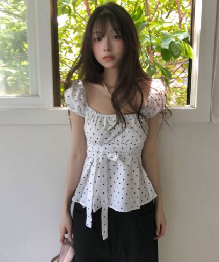 크기 있음 업데이트 한 부서 작은 대중 도트 무늬 레이스업 나비 매듭 귀여운 연령 감소 인형 셔츠 다용도 일상 셔츠