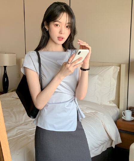 크기 있음 업데이트 한 부서 우아함 품격 흔들다 칼라 레이스업 허리 수축 트임 일상 다용도 셔츠 맨위