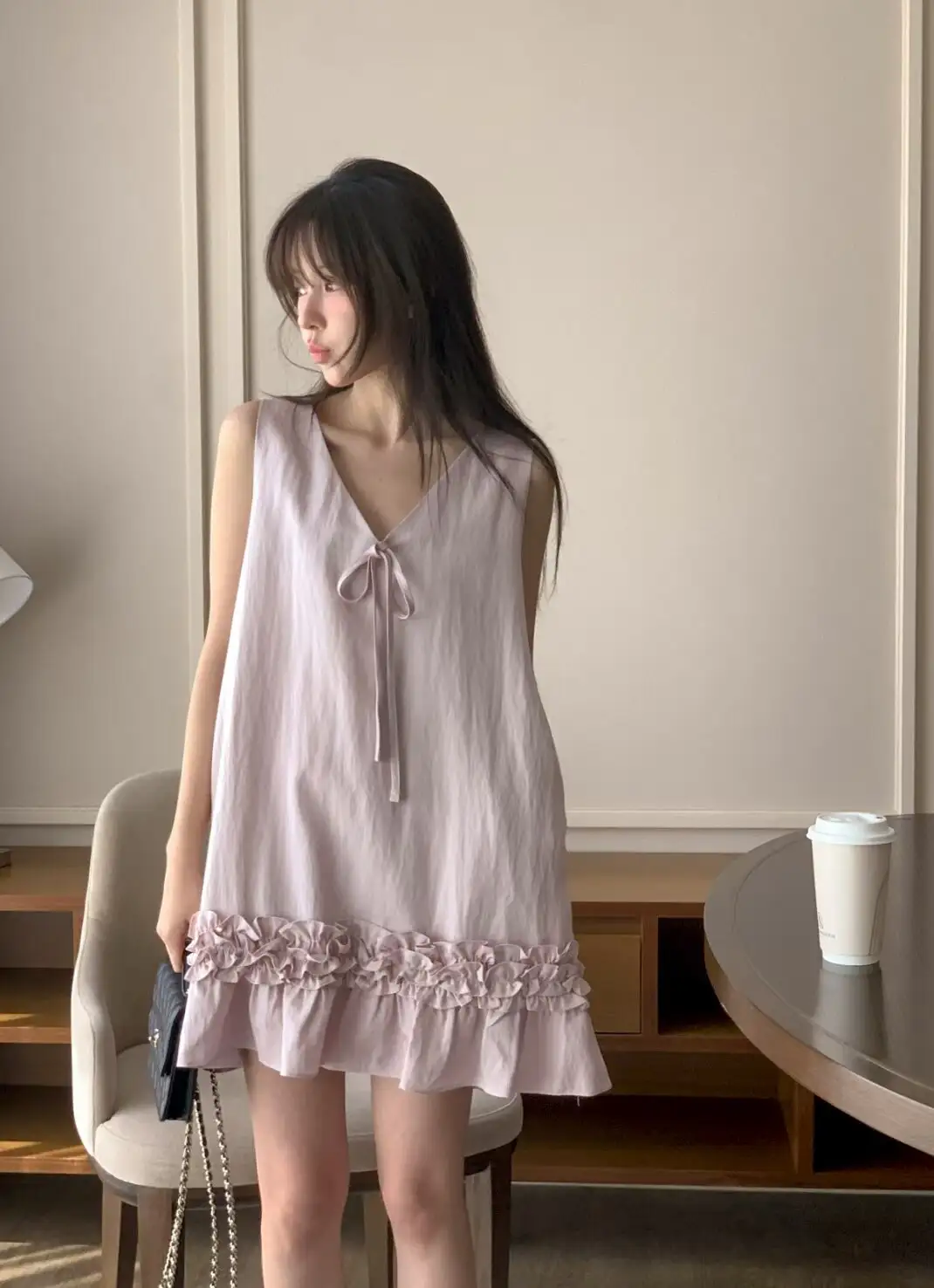 韩系甜美V领连衣裙 상세 이미지 1