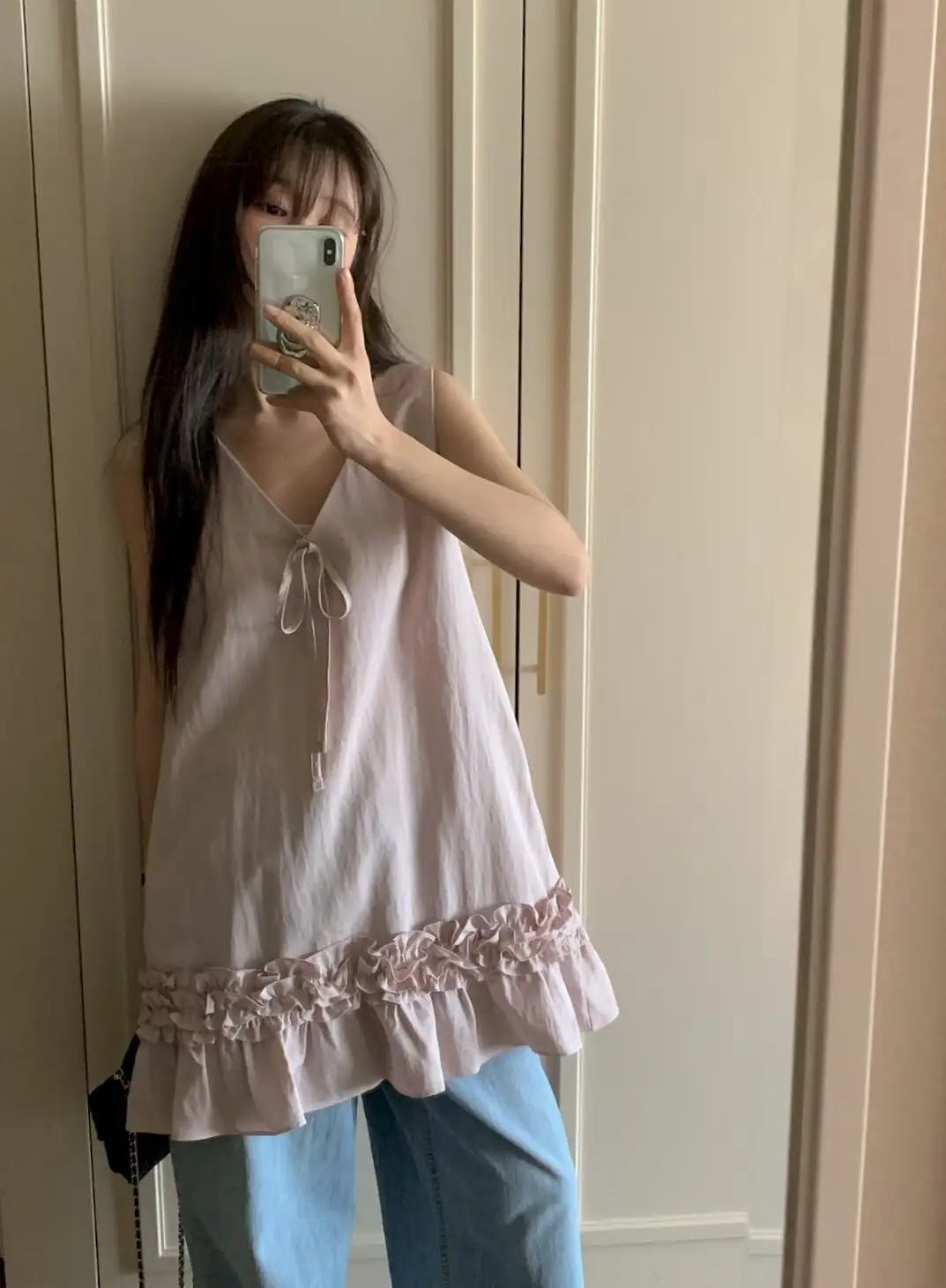 韩系甜美V领连衣裙 상세 이미지 3