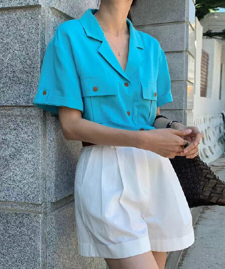 크기 있음 업데이트 한 부서 미니멀리즘 품격 다용도 루즈핏 다른 색상 버클 정장 칼라 싱글 줄 버튼 셔츠 캐주얼 맨위