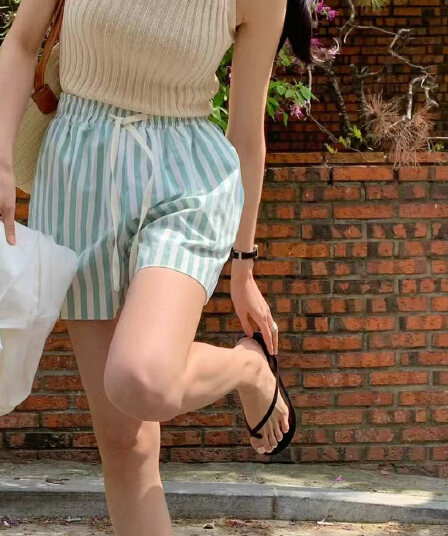 크기 있음 업데이트 한 부서 다용도 여름 신선함 센스 스트라이프 캐주얼 바지 펌프 로프 허리밴드 반바지