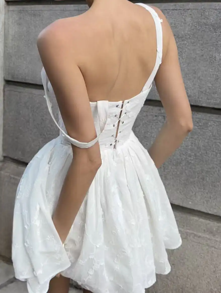 프렌치 레트로 우아한 끈 디테일 원피스 상세 이미지 12
