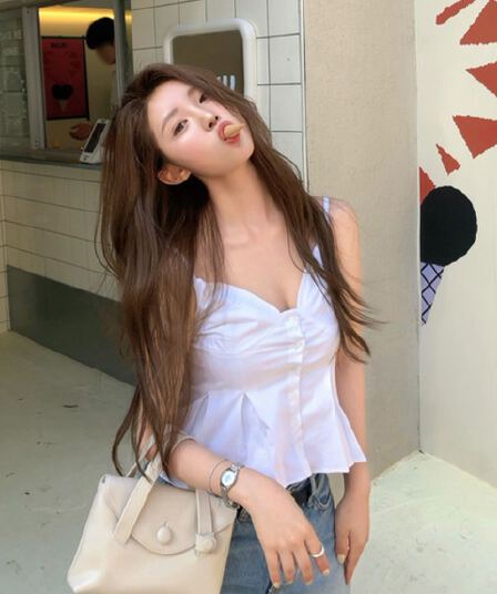 ins 보 주님 섹션 한 부서 부드러운 품격 V넥 플리츠 3 차원 슬립 맨위 여성 다용도 작은 셔츠