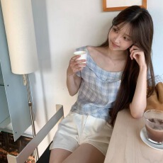 批发韩系温柔甜美格纹上衣流行翻领设计百搭日常<b class='q'>格子衬衫</b>女
