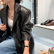 批发尺寸已更新 帅气随性的炸街必备 法式质感中性风西装领皮衣PU外套