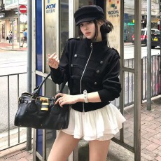 批发美式高街拿破仑卫衣外套女秋季2026新款黑色正肩短款百搭<b class='q'>夹克</b>上衣