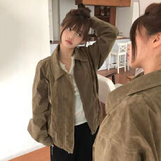 批发法式复古气质百搭<b class='q'>通勤</b>翻领麂皮绒PU皮衣外套宽松夹克