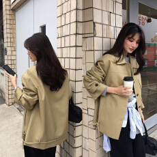 批发韩系气质百搭通勤翻领单排扣小众设计感系带PU<b class='q'>皮衣</b>外套