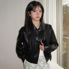 批发韩系复古机车翻领显瘦百搭拉链皮帅气衣夹克短外套女PU皮衣