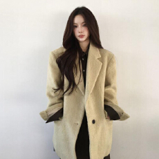 批发韩剧<b class='q'>女</b><b class='q'>女</b>主氛围感<b class='q'>西装</b>外套单排扣百搭通勤宽松毛呢大衣外套