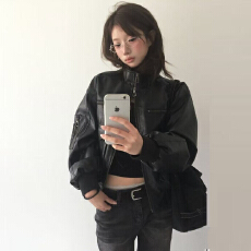 批发韩系小众设计感宽松拉链机车服夹克帅气炸街PU<b class='q'>皮衣</b><b class='q'>外套</b>