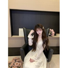 批发瑞茜·威瑟斯 白雪仙踪 冬季温柔风修身加绒设计感<b class='q'>连衣裙</b>R5805X