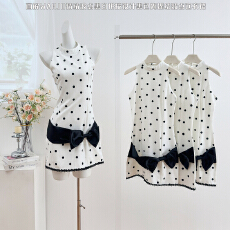 批发画解WAHJU情绪波点<b class='q'>黑白</b>拼接设计黑色蝴蝶结波点<b class='q'>连衣裙</b>