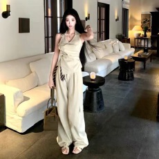 批发Barb Chill松弛周末老钱风套装<b class='q'>女</b>春夏无袖背心上衣条纹阔腿<b class='q'>裤</b>