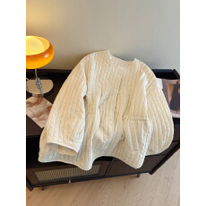 批发高级感气质绗线圆领夹棉服棉衣宽松<b class='q'>休闲</b>大版<b class='q'>外套</b>上衣女装新款