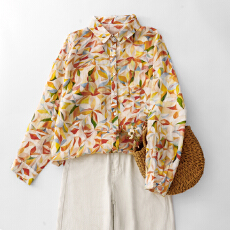 批发2026春季新款气质设计感<b class='q'>印花</b><b class='q'>衬衫</b>女长袖宽松大码休闲POLO领上衣潮