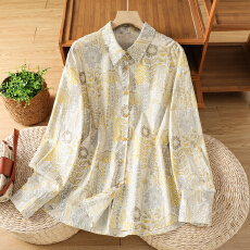 批发2026春季独特超好看的印花纯棉长袖衬衫女宽松休闲洋气小衫上衣