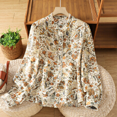 批发复古印花气质衬衫女欧洲站2026春装新款欧货女装时尚娃娃衫潮