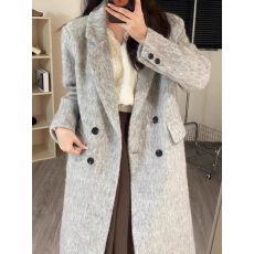 批发2025冬季韩系高级感灰色大衣女中长款御姐西装领毛呢<b class='q'>外套</b>
