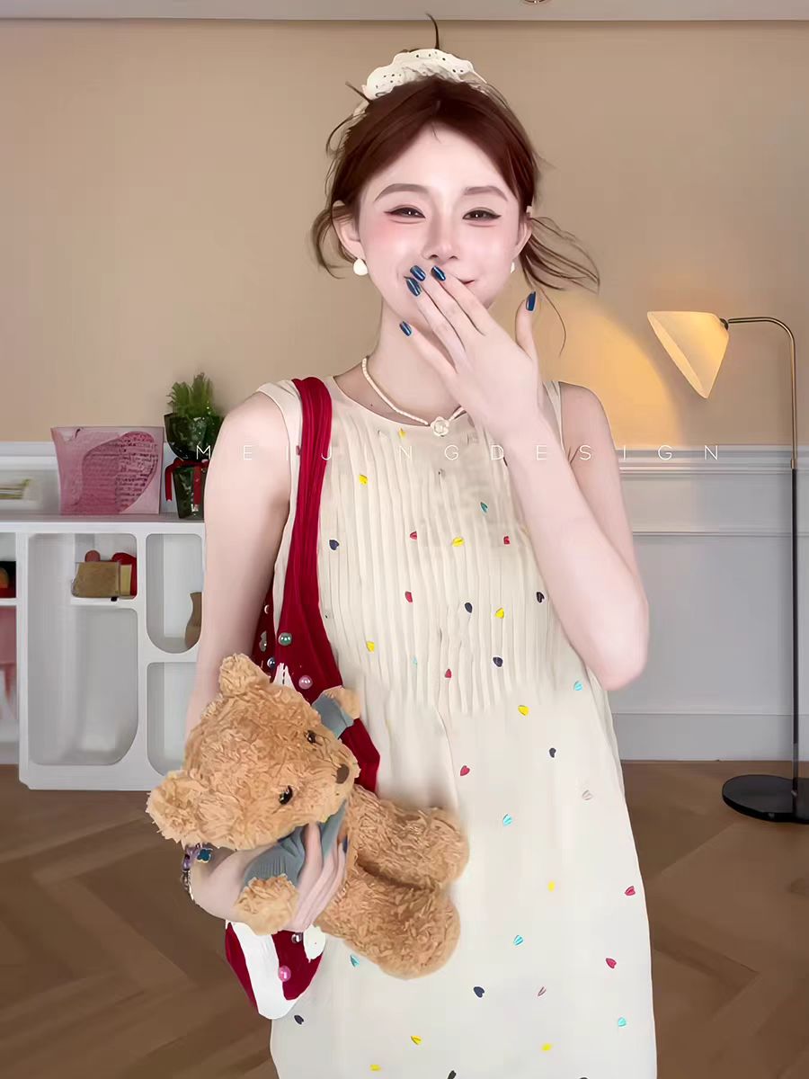 프랑스식 디자인 센스 도트 무늬 조끼 여성 드레스 2026 여름 새로운 달콤함 품격 허리 수축 슬림해 보이는 길다 치마