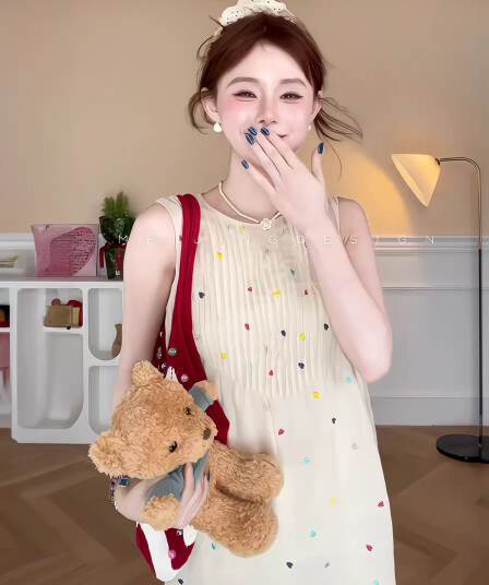 프랑스식 디자인 센스 도트 무늬 조끼 여성 드레스 2026 여름 새로운 달콤함 품격 허리 수축 슬림해 보이는 길다 치마