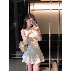 批发法式V领钩花<b class='q'>镂空</b><b class='q'>连衣裙</b>女春2026修身无袖名媛气质蕾丝短裙