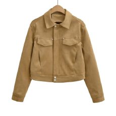 批发2026春秋季新款美式复古经典短款麂皮外套小个子百搭翻领<b class='q'>夹克</b>上衣