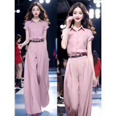 批发2026年夏季新款时尚高级感洋<b class='q'>气质</b>薄款短袖衬衫阔腿<b class='q'>裤</b><b class='q'>两件套装</b>女潮