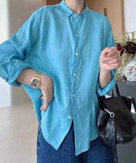 빅 사이즈 라미 편안함 자외선 차단 여성 셔츠 2026 년 가을 지방 mm 연령 감소 캐주얼 출퇴근 다용도 맨위 긴팔