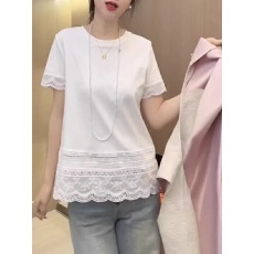 纯棉蕾丝花边正肩短袖t恤大码夏季2026年新款胖mm高级感白色上衣