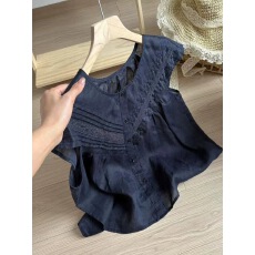 批发大码2025年韩式新款<b class='q'>夏</b>季法式减龄独特别致绝美蕾丝花边小飞袖衬衫