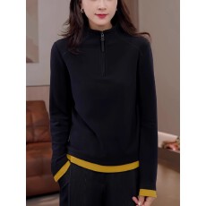 批发大码女2025年秋冬新款时尚撞色半拉链款高领长袖<b class='q'>打底</b>百搭T恤<b class='q'>上衣</b>