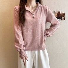 批发实拍大码长袖冬装新款V领加厚保暖小众<b class='q'>通勤</b>减龄小众T恤别致打底衫