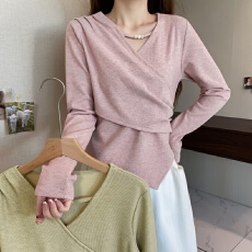 批发实拍大码长袖加厚保暖不规则下摆T恤百搭显瘦减龄遮肉通勤打底衫