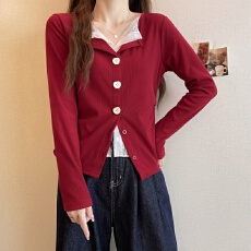 批发实拍大码长袖加厚保暖假两件绑带T恤女装时尚显瘦百搭减龄打底衫