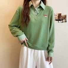 批发实拍大码长袖加厚保暖假两件绑带T恤女装时尚显瘦百搭减龄打底衫