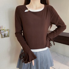 批发实拍2025冬季大码长袖假两件T恤加厚保暖显瘦百搭减龄别致打底衫