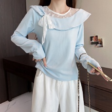 批发实拍大码长袖加厚保暖假两件绑带T恤女装时尚显瘦百搭减龄打底衫