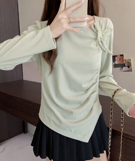 실사 빅 사이즈 긴팔 두꺼운 보온 티셔츠 패션 연령 감소 슬림해 보이는 작은 대중 Chic 표지 고기 허리 수축 기본 셔츠 여성